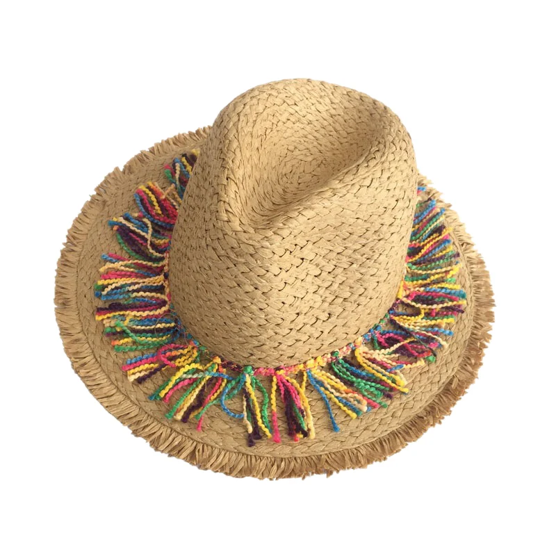 

Colorful Tassel Ribbon Decorate Straw Hat Shading Sun Hat Lady Fashion Beach Hat Jazz Summer Hat For Woman