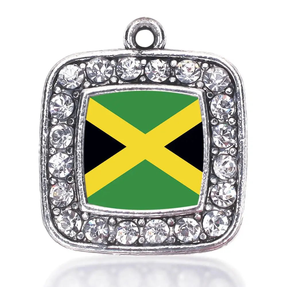 

JAMAICAN FLAG SQUARE CHARM ANTIQUE SILVER PLATED JEWELRY
