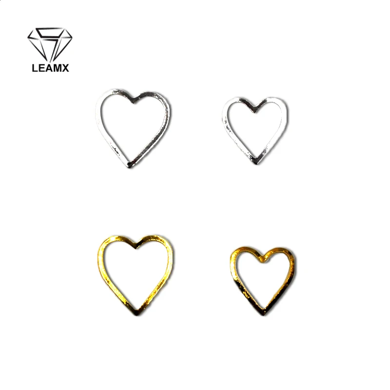 LEAMX 100 шт украшения для ногтей Золото и серебро в форме сердца аксессуары для маникюра 3d металлические гвозди Подвески гвоздики со стразами DIY