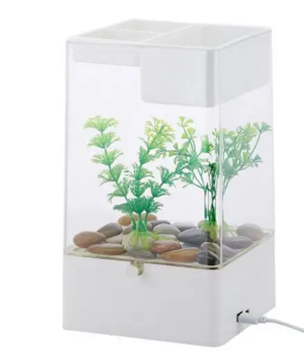 USB интерфейс пластиковый аквариум мини-аквариумные растения легко менять миску для воды, подставка для аквариума, украшение для рабочего стола - Цвет: white
