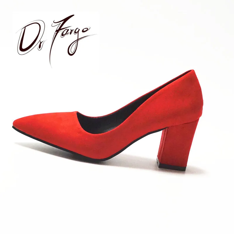

DRFARGO Women's 7.5 cm Block Heel Sexy Pointed Toe Woman Pumps Summer Spring EUR 34 -39 Free shipping Wedding RED Mulher Zapato