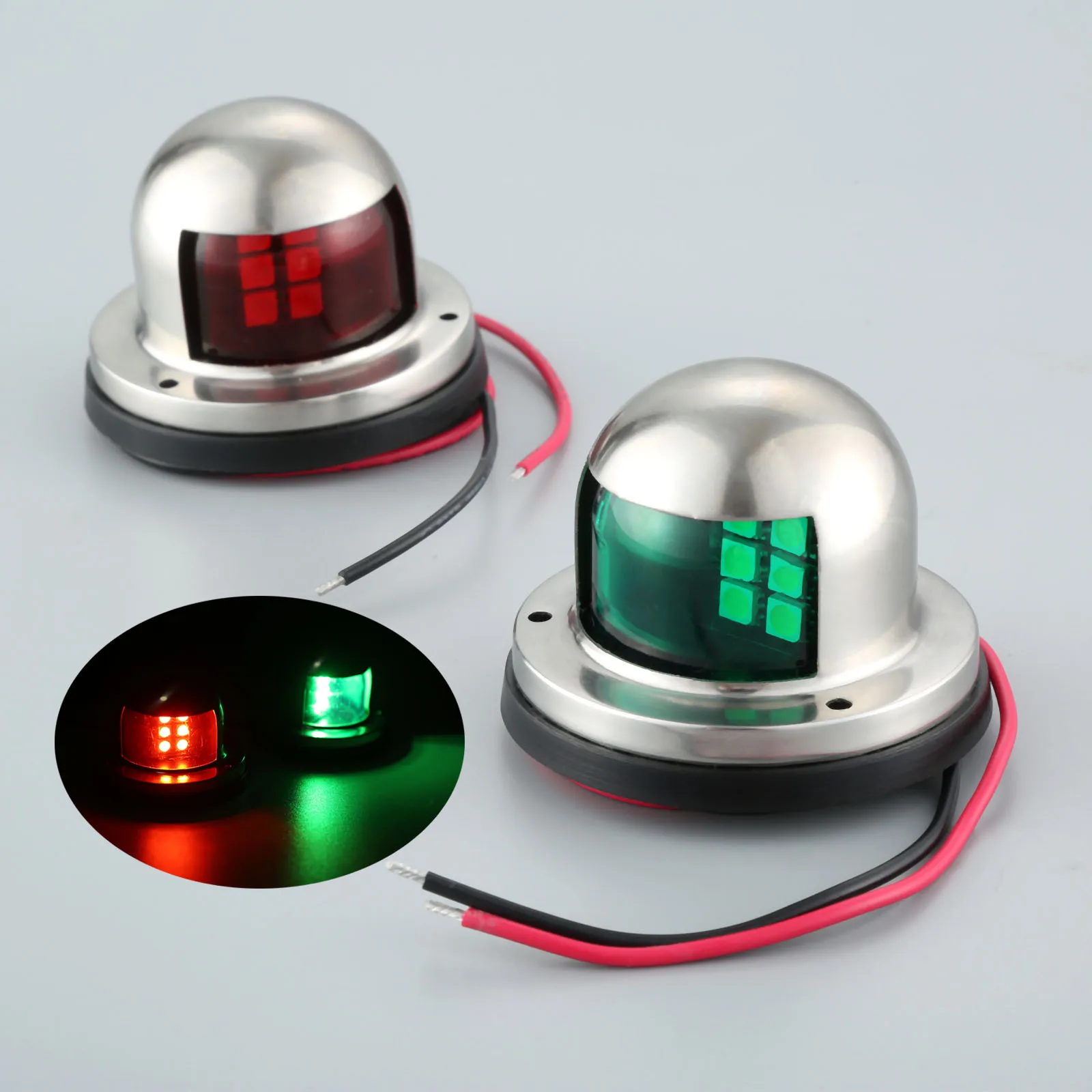 1 زوج البحرية الفولاذ المقاوم للصدأ 12 V LED الإبحار إشارة مؤشرات ضوئية الأحمر والأخضر أضواء الملاحة مصباح التجديف قوارب اكسسوارات