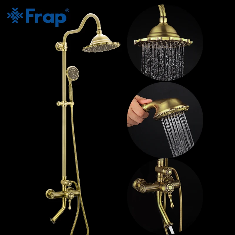 

FRAP shower faucet bronze antique style bathroom shower faucet mixer rainfall shower set waterfall bath faucet system tapware