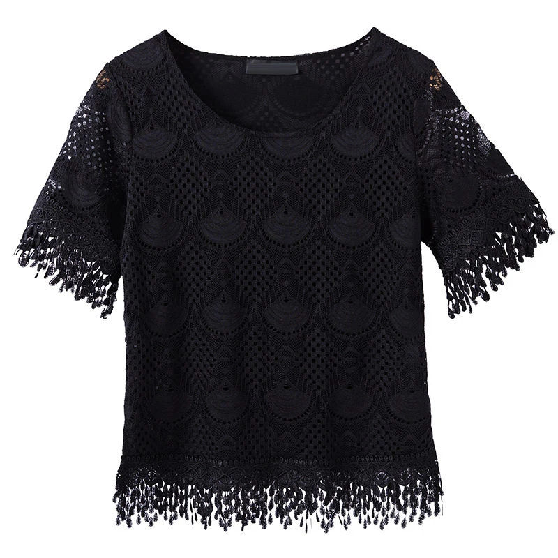 M-5XL زائد حجم بلوزات من الدانتيل أزياء قصيرة الأكمام الصيف قمم أنيقة ضئيلة شرابة قميص زائد حجم النساء قميص البلوزات DF2613