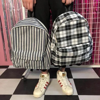 

Eco Canvas Travel Backpacks Student Book Shoes Bag Plaid Check Grid Stripe XingYe12b