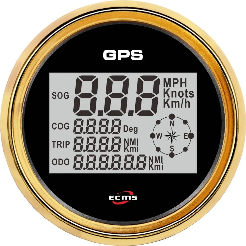 Дизайн морской лодки Автомобильный GPS Спидометр 0-999Knot 9-32 V 85mm 3,35 Inch 316L золотой ободок черный циферблат 902-00033