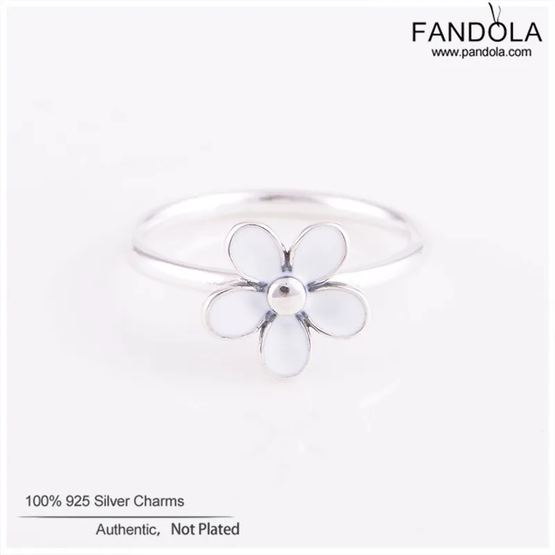 Wedding Ring 925 Sterling Silver Sparkling Darling Daisy White Enamel Rings for Women Fine