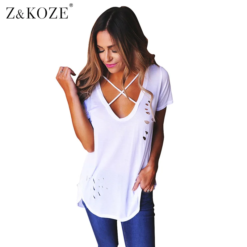 Z &amp koze Новинка 2017 года отверстия Лето Для женщин Sexy v-образным вырезом короткий