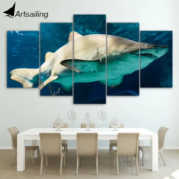 

wall art canvas painting 5 piece HD print White Shark posters and prints Wooden Framed modular canvas art home decor CU-2264C