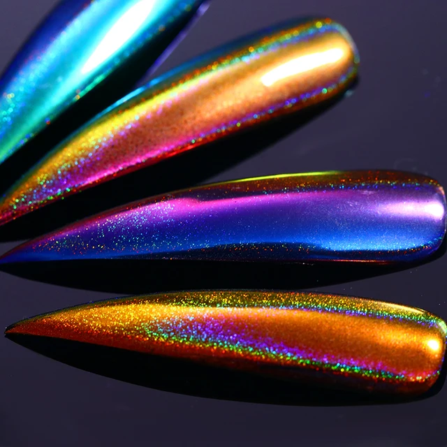 BORN PRETTY Laser Chameleon Peacock Glitter Powder Holographic Mirror Nail Art Pigment Powder Chrome Glitters Nailart UV Gel