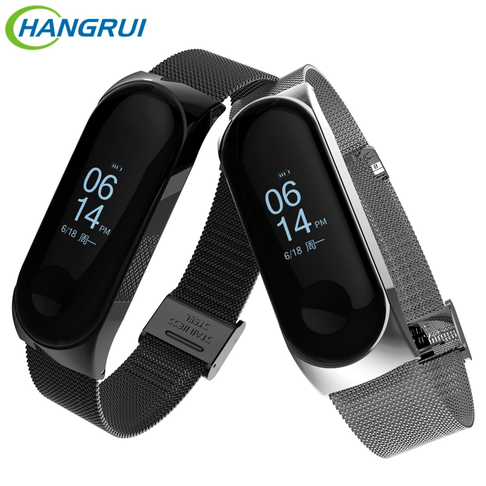 Hangrui Mi Band 3 Wrist Strap Metal Screwless Stainless Steel Wristbands For Xiaomi MiBand 3 Bracelet MiBand 3 Smart Accessories