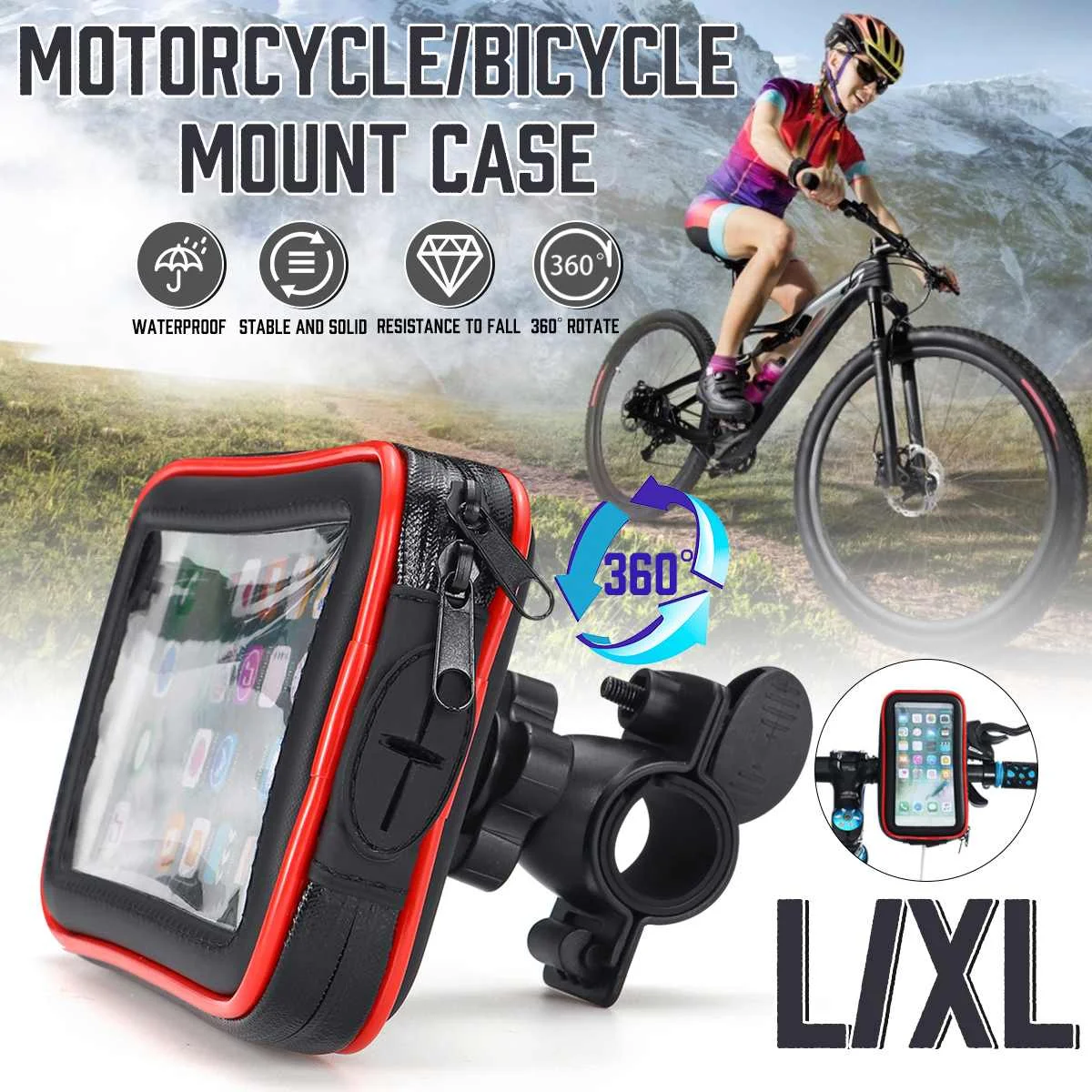 

LEORY Bicycle Handlebar Mount Holder Waterproof Motorcycle Bike Case For Cell Phone Add the Line Hole 360 Degrees Rotation