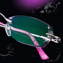 Тонкий очки, очки без оправы женский алмаз обрезки стекла, очки с диоптриями закончил с пользовательскими цвет очки 124