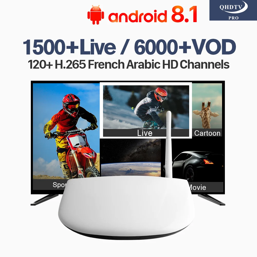 

Arabic France IPTV 4K H.265 Decoder QHDTV Pro TV Receiver Q1304 Android 8.1 RK3229 UK Germany Tunisa IPTV Subscription IP TV