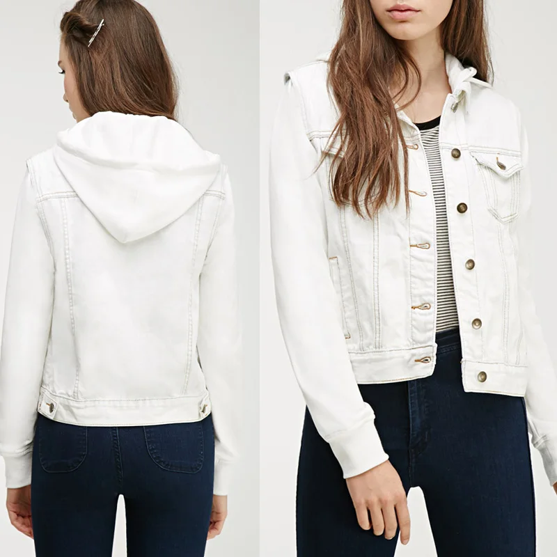Весенняя джинсовая куртка для женщин, комбинированная джинсовая куртка с капюшоном, белая женская куртка, уличная куртка, Женская куртка, kot ceket