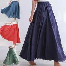 Для Женщин Половина Однотонная юбка тонкая эластичная резинка на талии, а-силуэта юбка с большим подолом для летний TT@ 88