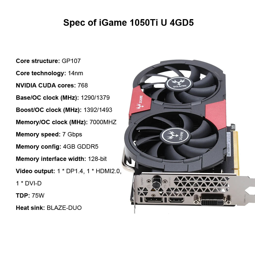 Красочные видеокарты GeForce GTX iGame 1050Ti GPU 4 Гб 128 бит 14 нм 7000 МГц игровая видеокарта GDDR5 PCI-E X16 3,0 DVI+ HDMI+ DP 3 порта