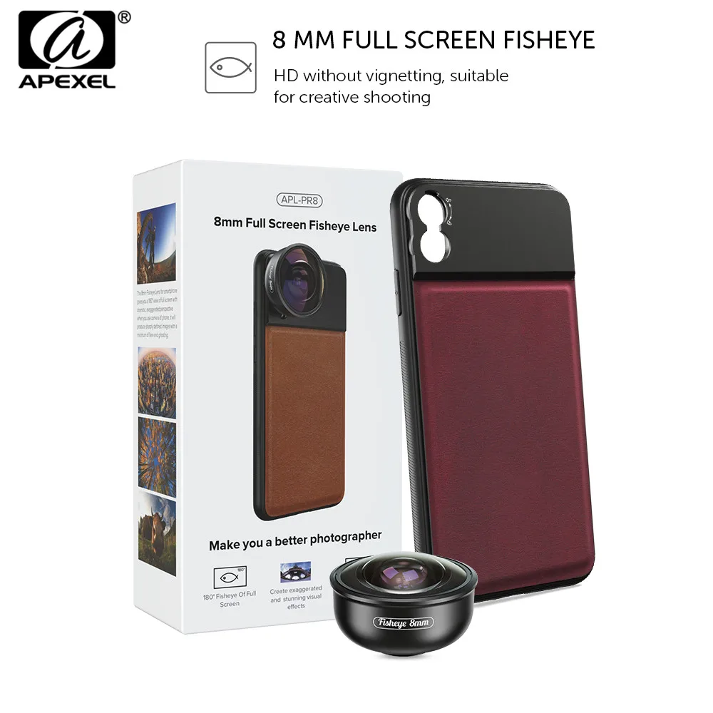 APEXEL Full Frame 185 Degree Phone Camera Fisheye Lens 8mm HD Mobile Lens With 17mm Cellphone Case For iPhone Samsung Xiaomi 9 APEXEL Full Frame 185 Degree Phone Camera Fisheye Lens 8mm HD Mobile Lens With 17mm Cellphone Case For iPhone Samsung Xiaomi 9