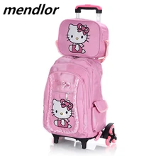 Hello kitty детские школьные сумки набор Mochilas детские рюкзаки с шестью колесами чемодан на колесиках для девочек рюкзак