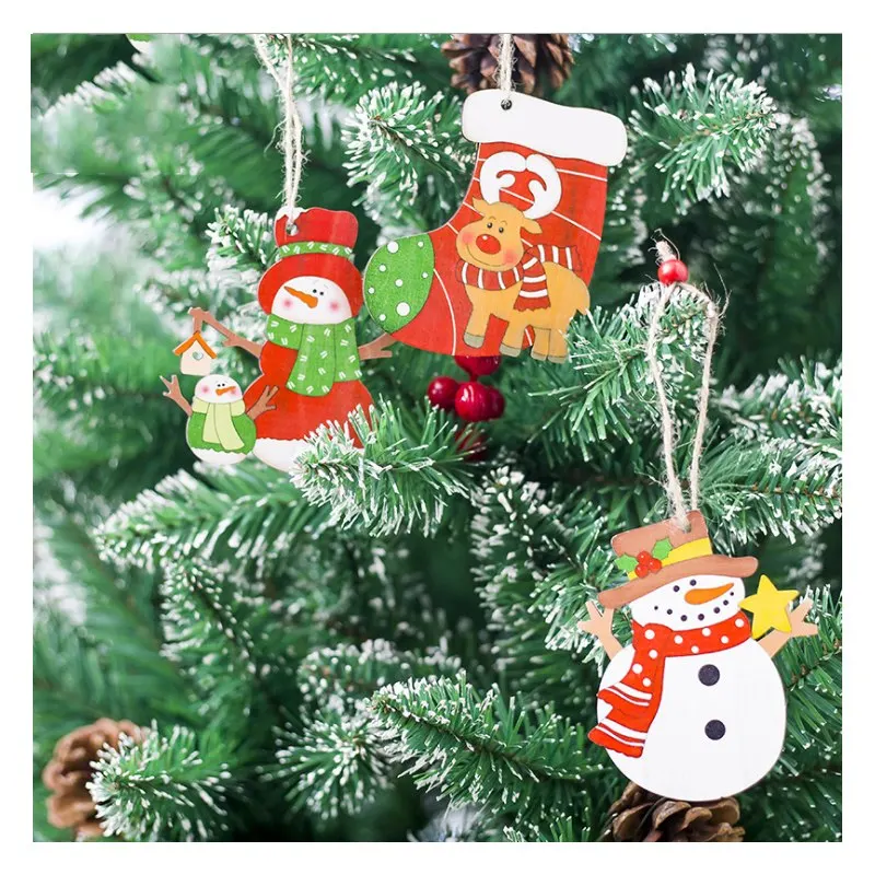 

2018 Christmas Decoration For Home Door Santa Snowman Grand Tree Christmas Gift Xmas wooden Ornament Pendant Navidad Natale