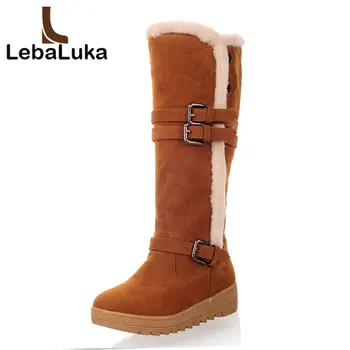 

Tuyoki Winter Shoes Women Warm Fur Inside Knee High Snow Boots Women Buckle Strap Thick Platfrom Gladiator Botas Size 34-43