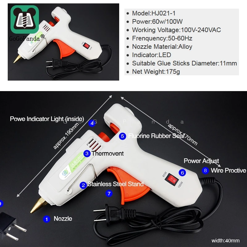 60 Вт 100 Вт двойная мощность DIY термоклеевой пистолет черные палочки триггер инструмент для ремонта художественного ремесла светильник HJ021-1