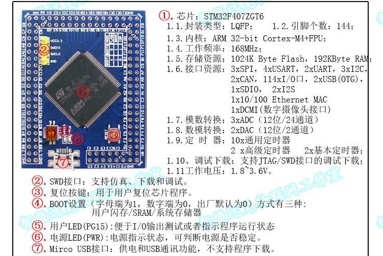 Встроенная карта STM32F407ZGT6 мини основной плате минимальная Системы версия STM32F4