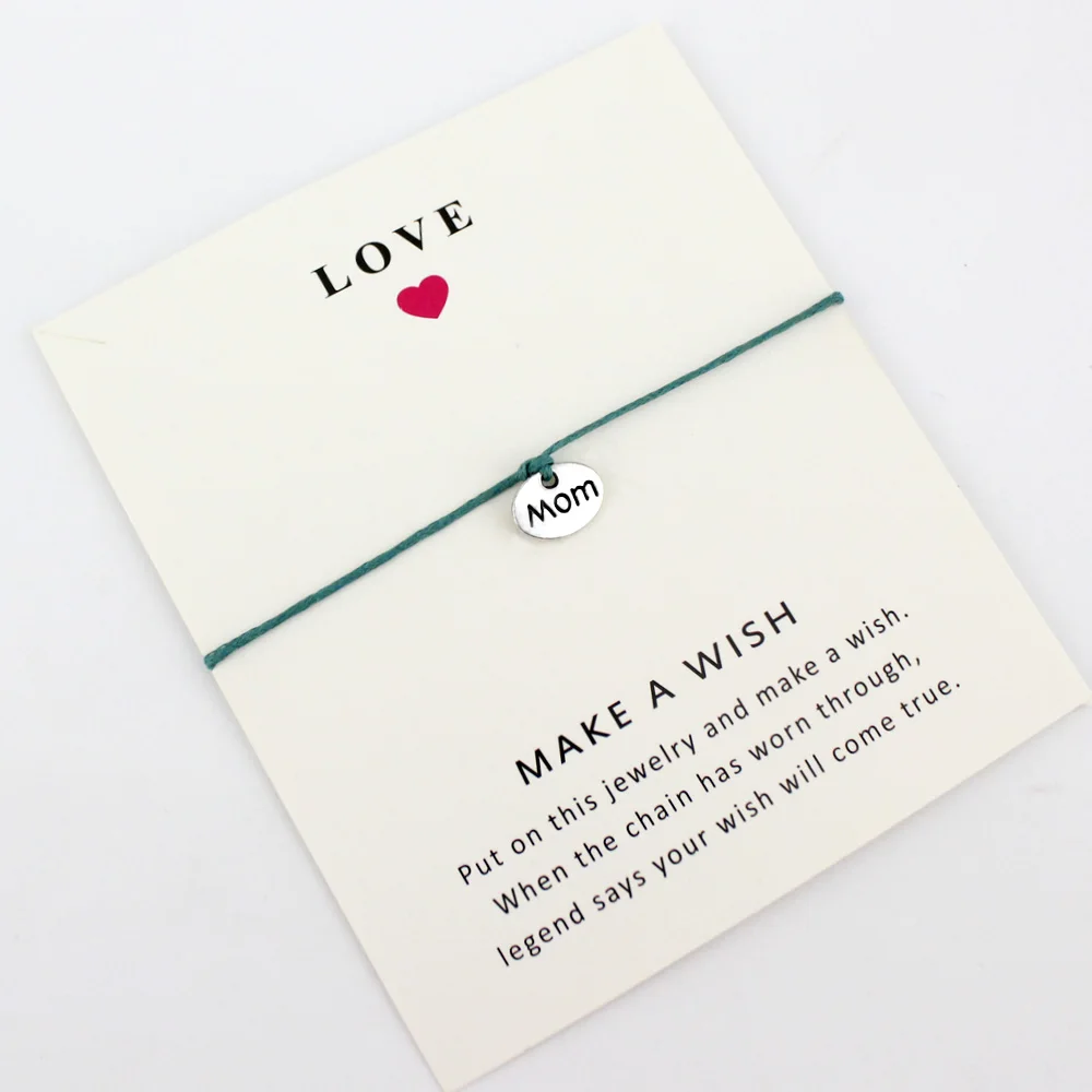 

Mom Mother Love Card Bracelets Hope Best Joy Angel Peace Faith Friends Big Little Middle Sister Charm Jewelry Women Men Gift