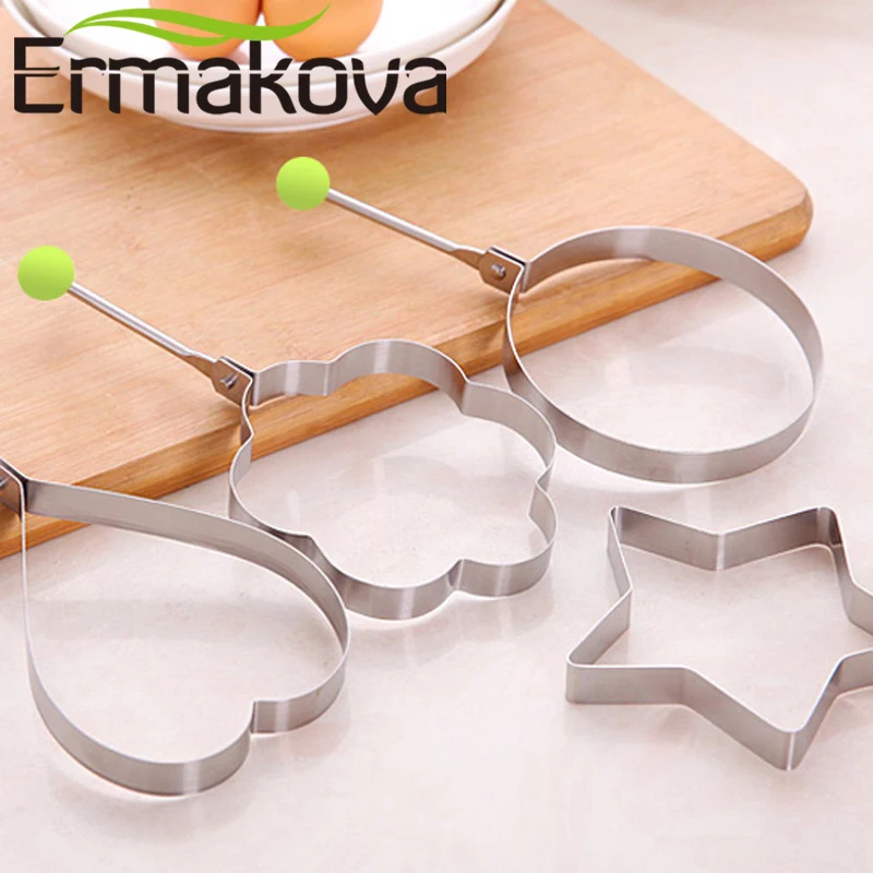 ERMAKOVA Яйцо Блин Кольцо яйцо плесень 4 шт./компл. Нержавеющая сталь DIY жареные блины формы кольца яйца пресс-форм с ручкой(зеленый цвет