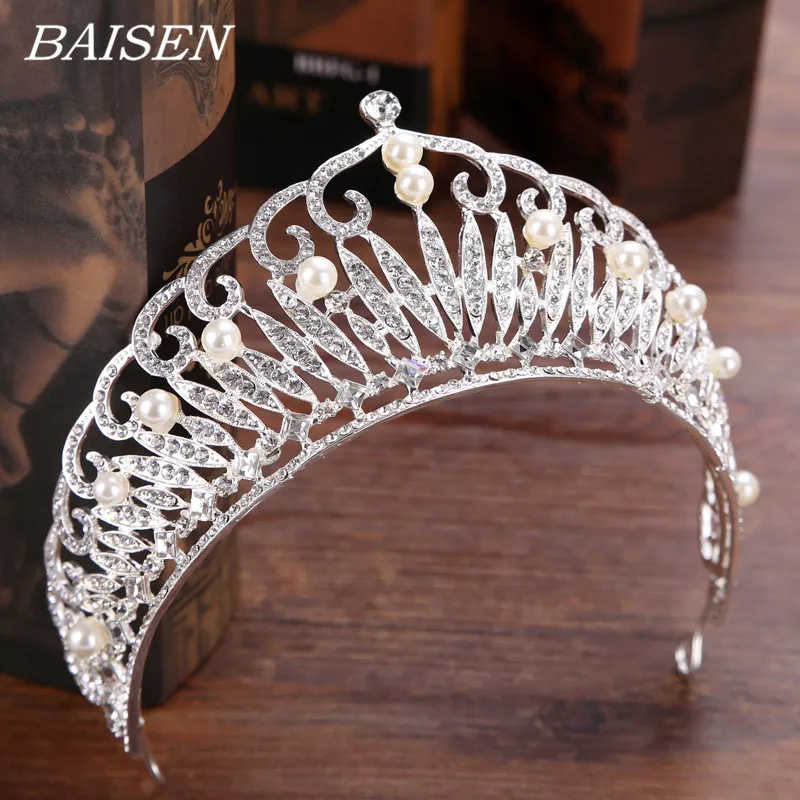 

Wedding Hair Accessories Crystal Tiara Pearl Bride Crown Head Jewelry King Crown Headband Wedding Diadem Ornaments