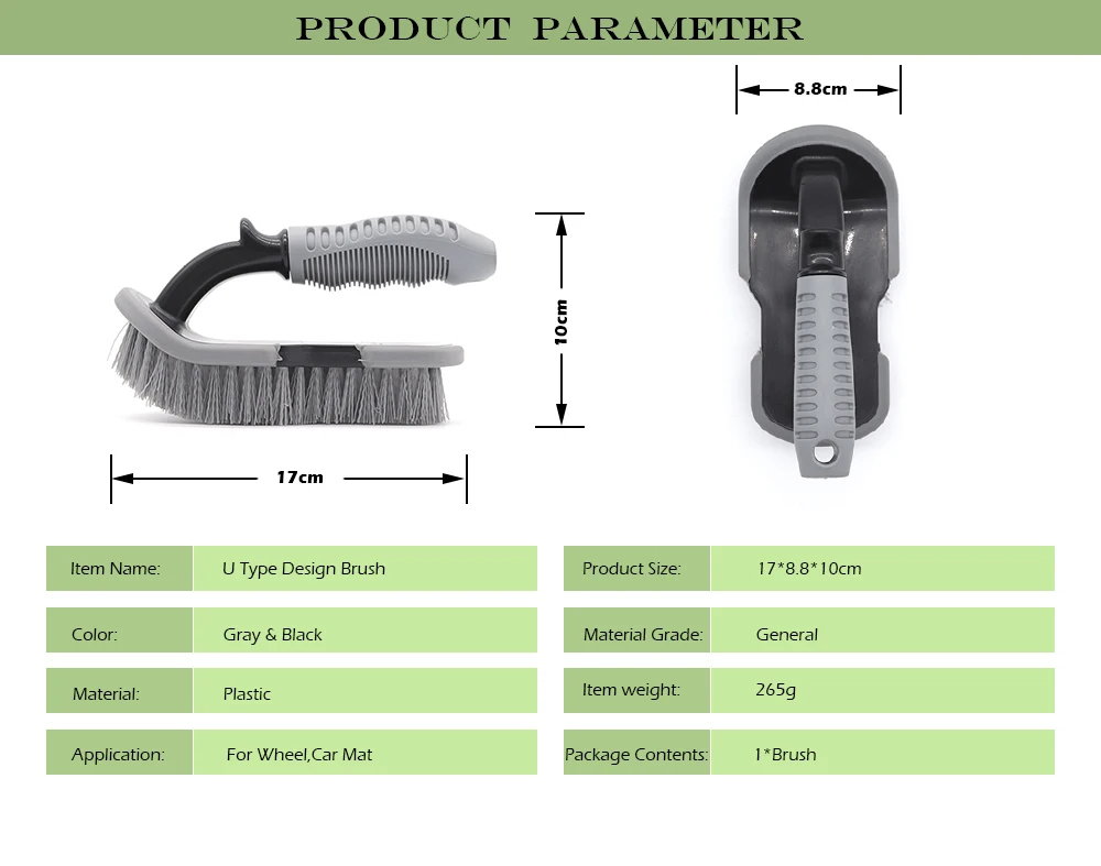 U-образная щетка с ПП нескользящей ручкой, очиститель колес для пола автомобиля и коврика багажника, автоматическая очистка, Детализация, стирка