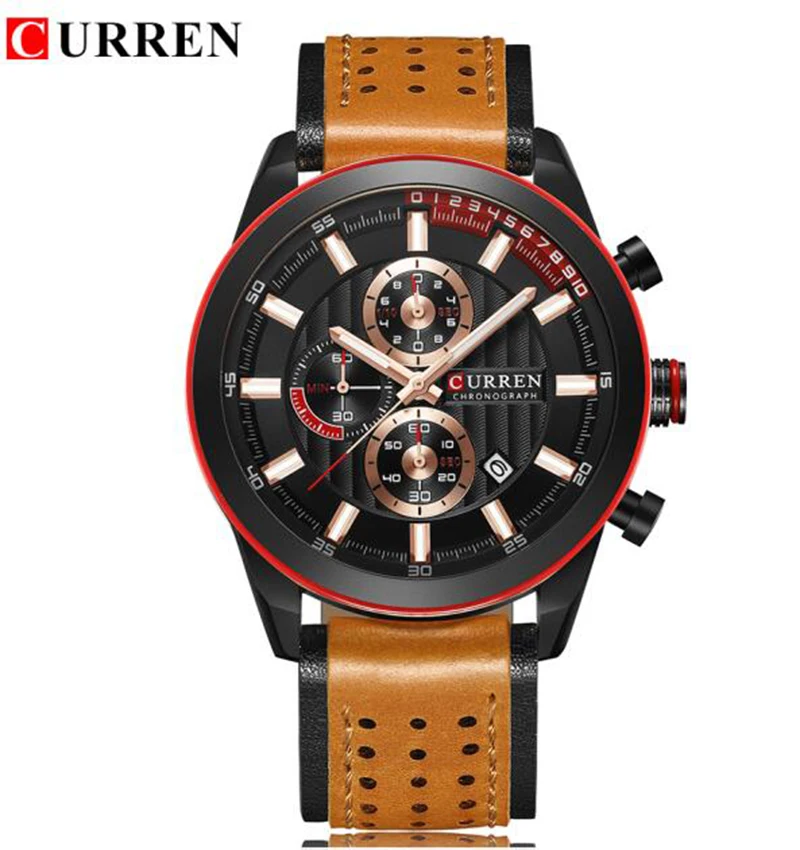 Curren 8292 часы мужские Топ бренд кожаный хронограф мужские часы кварцевые мужские наручные часы водонепроницаемые часы Reloj Hombre - Цвет: Brown Black Black