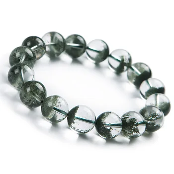 

100% Natural Green Phantom Quartz Crystal 14mm Bracelet Round Beads Stretch For Woman and Man