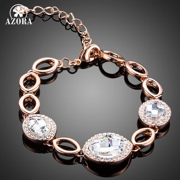 AZORA Water Drop Design Rose Gold Color Tiny Crystals Around 3pcs Clear Stellux Austrian Crystal Bracelet TS0134