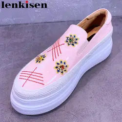 2019 Британская школа цветы нашивки без шнуровки лоферы на толстой подошве, водонепроницаемые натуральная кожа Вулканизированная обувь L80