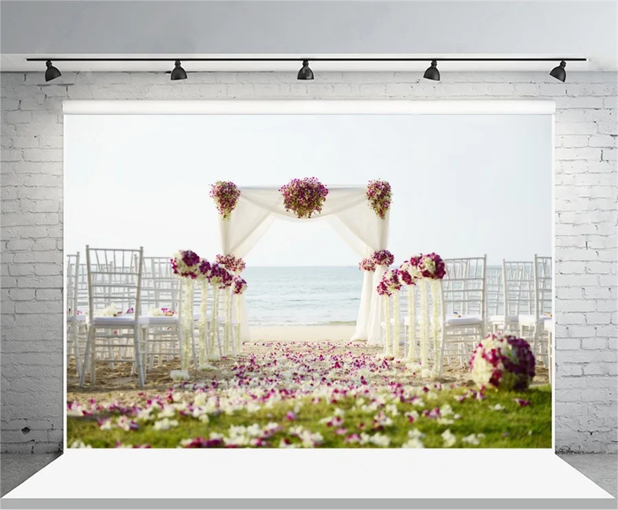 

Laeacco Beach Flowers Curtain Wedding Door Photography Backgrounds Vinyl Custom Camera Photographic Backdrops For Photo Studio