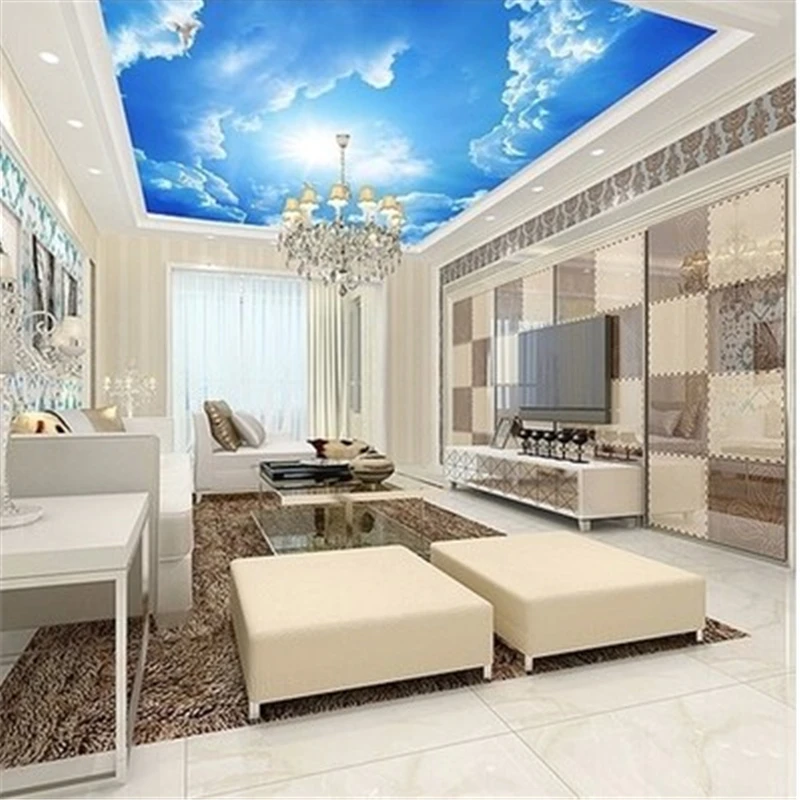 

beibehang clouds sky blue and white wall paper interior ceiling Top lobby living room conference wall mural wallpaper-3d