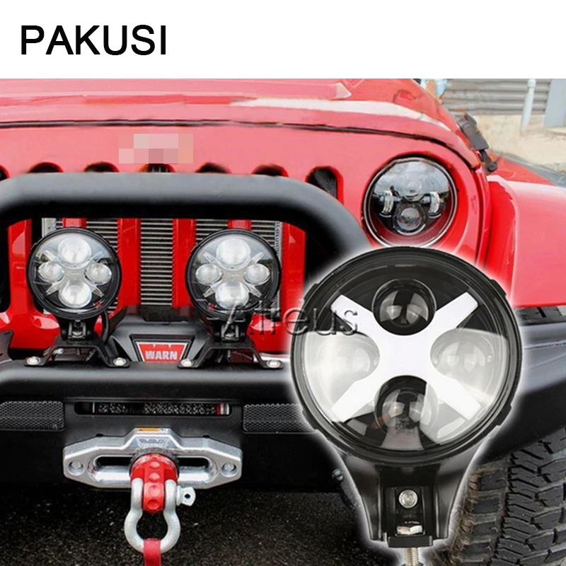 

PAKUSI 1Pair Car lights With X Angle Eyes Round 6" 60W Car LED Driving Fog DRL Lamp 12V 24V For Jeep 4x4 4WD Offroad accessories