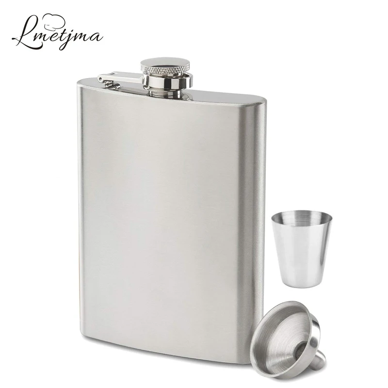 

LMETJMA 7oz Hip Flask Set Stainless Steel Hip Flask With Funnel Drinking Cup Portable Hip Flask for Whiskey Liquor Wine KC0138