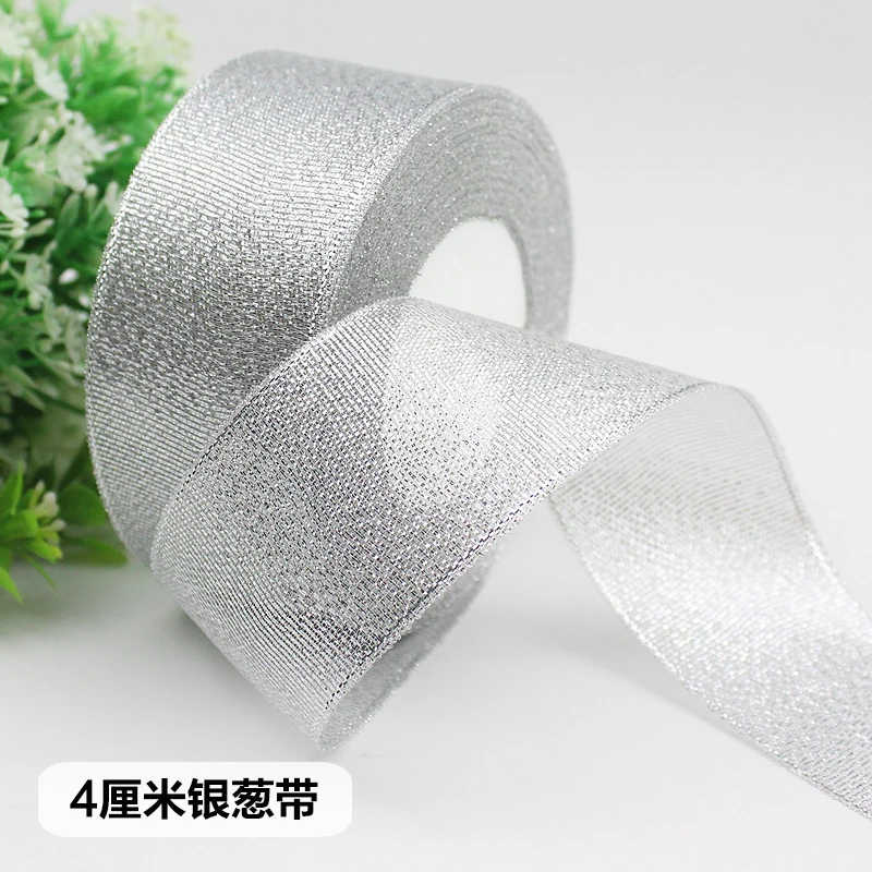 6-10-15-20-25-40-50mm Gold Silver Glitter Metallic Ribbons Christmas Halloween Wedding Birthday Party Decoration Gift Wrapping - Цвет: 40mm Silver