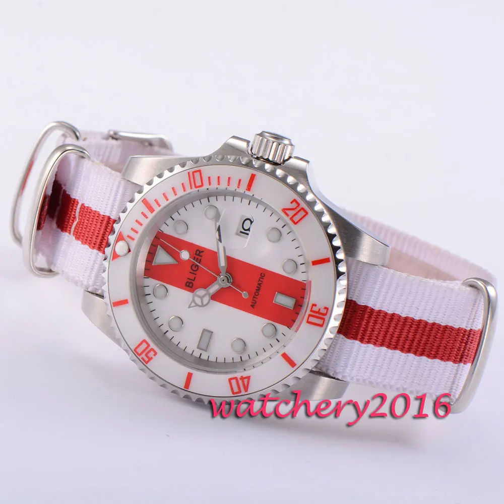 40mm BLIGER red & white dial date nylon strap top brand Luxury 2017 Newest Hot sapphire glass automatic movement men's watch 40mm BLIGER red & white dial date nylon strap top brand Luxury 2017 Newest Hot sapphire glass automatic movement men's watch