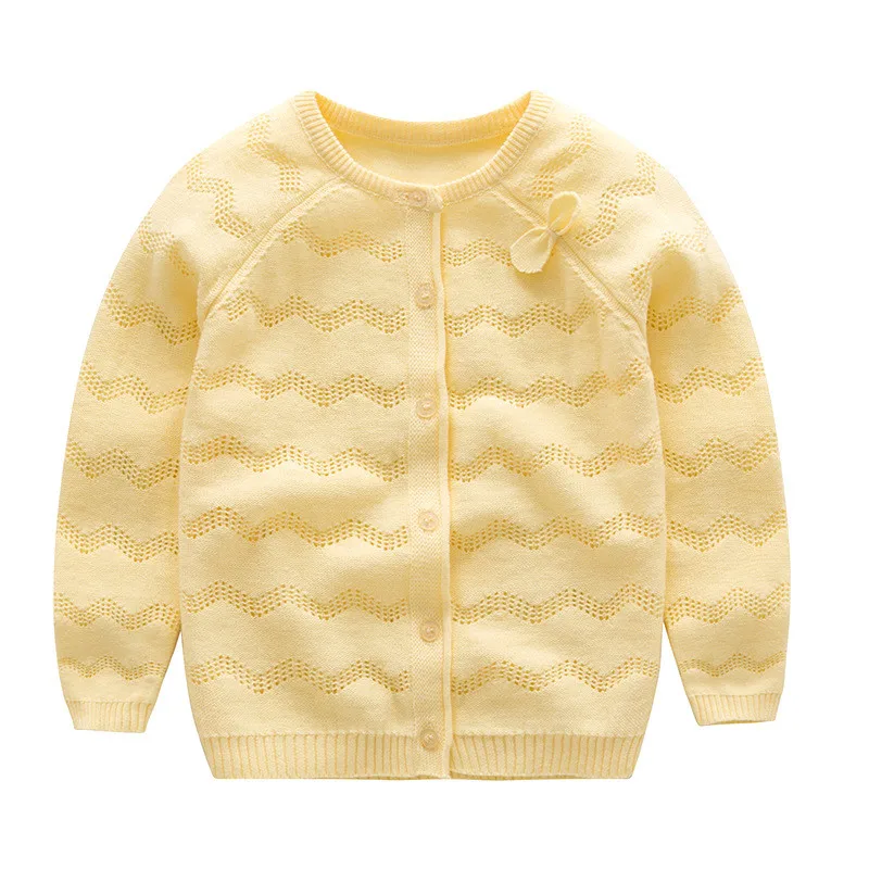 Hollow Out Cardigan Baby Girl Toddler Kids Knitting Sweater Bowknot Round Collar Outfit Coat Cotton Soft Comfortable Pullover Sweet Princess (3)
