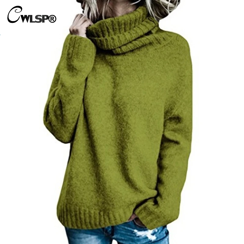 CWLSP 2018 Winter 6 Colors Solid Sweater Women Long Sleeves Turn Dowm Collar Casual Loose Tops Sweater Side Split Tops QZ2928