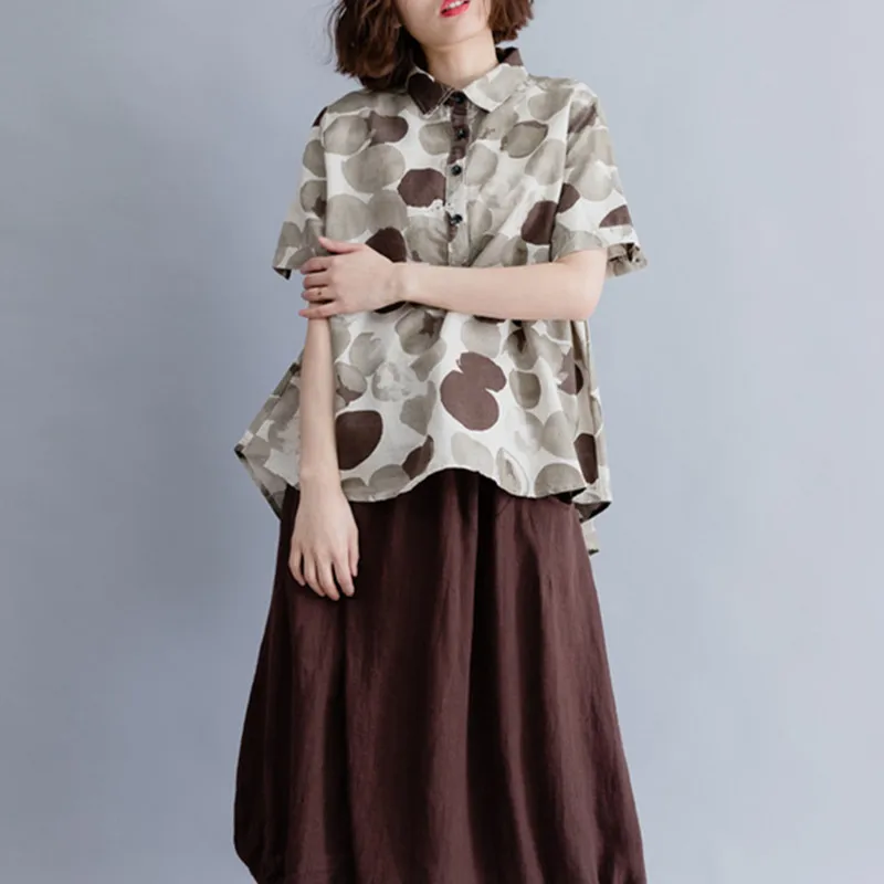

Literature Printed Summer Linen Blouses For Women Button Up Turn Down Collar Casual Blouses Short Sleeve Loose Tops 2018 Blusas
