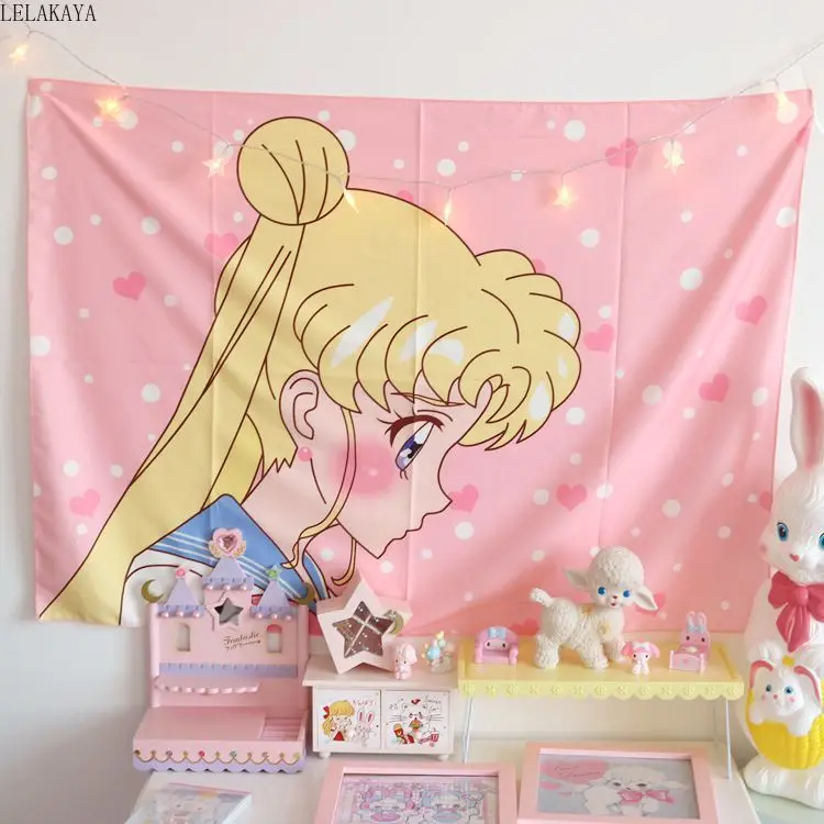 

Cosplay Sailor Moon card captor sakura Action Figure Printed Polyester Usagi Cartoon Luna Cat photo Background Cloth Tablecloth