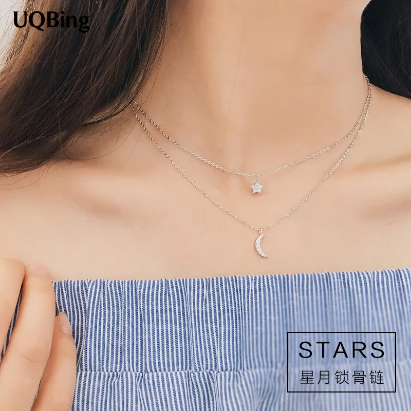 Gargantilla Color con forma de Luna y Estrella, joyería con colgante, doble - AliExpress Joyería y accesorios