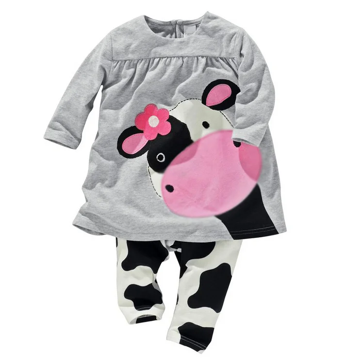 

2014 vestidos manufactory retail clothing set Cow modeling clothes cotton casual long-sleeved T-shirt+Pants suit Tracksuit 2pcs