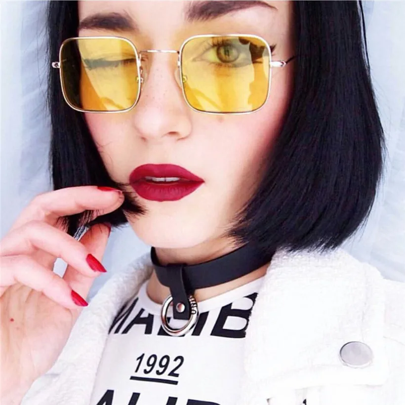 

YOOSKE Metal Square Sunglasses Men Women Retro Sun Glasses Fashion Ocean Clear Yellow Pink Color Sunglass Small frame Glasses