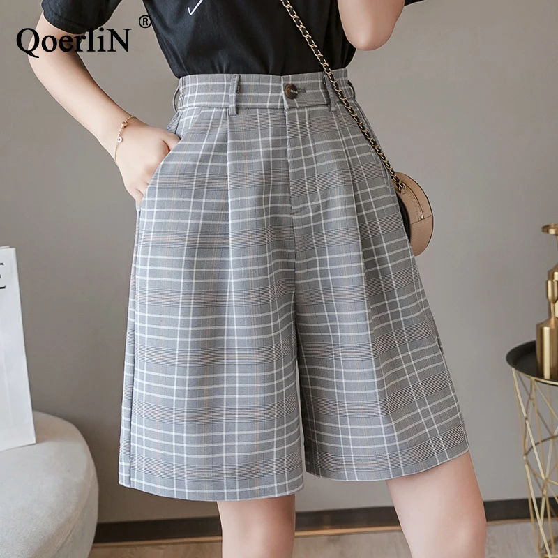 QoerliN Plaid клетчатые костюмы короткие брюки женские элегантные офисные для девочек