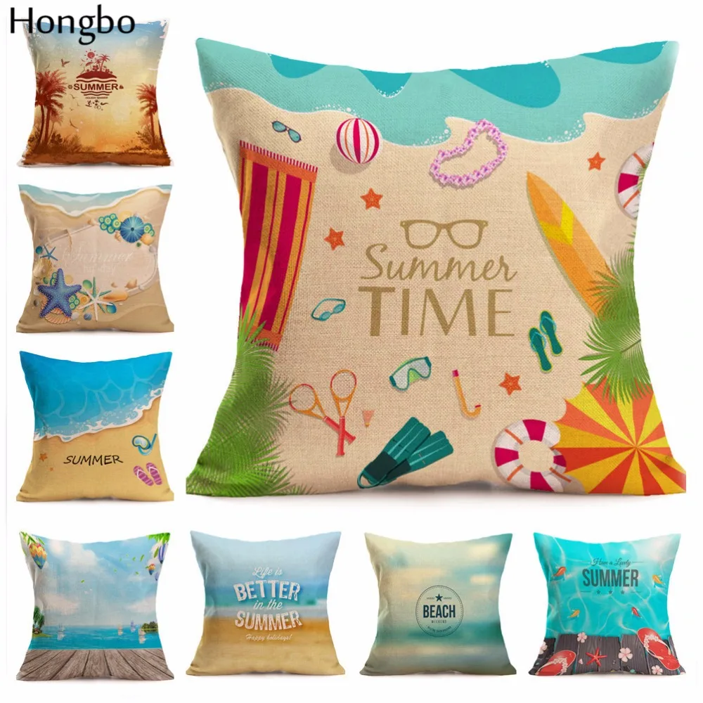

Hongbo Tropical Summer Jungle Plants Cushion Covers Sea Palm Tree Starfish Pillow Cover Linen Beige Pillow Case
